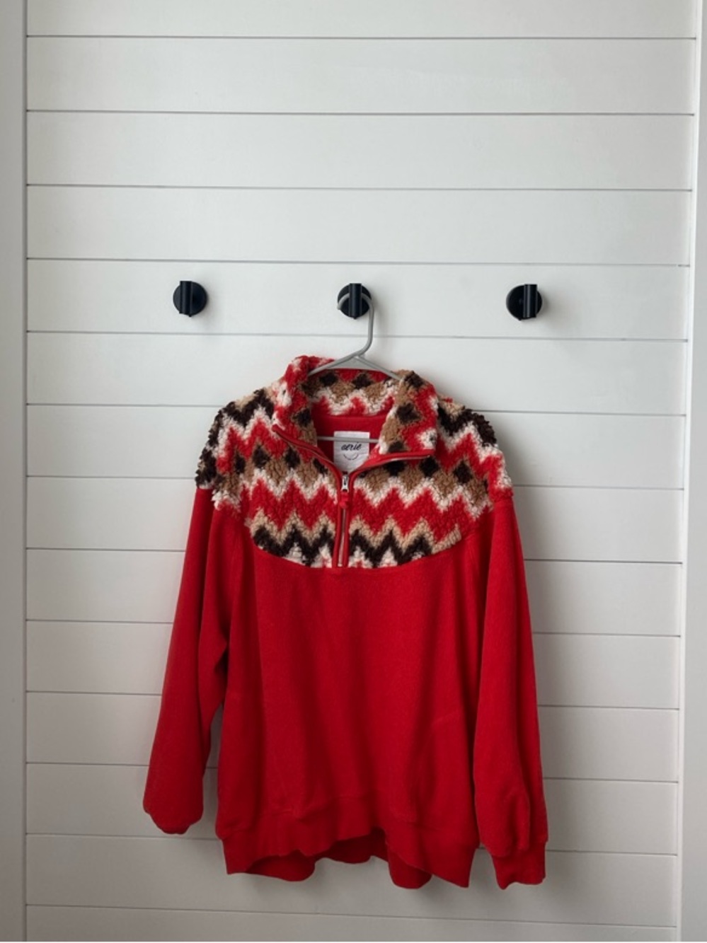 aerie Red Half-Zip Pullover with Chevron Sherpa Yoke